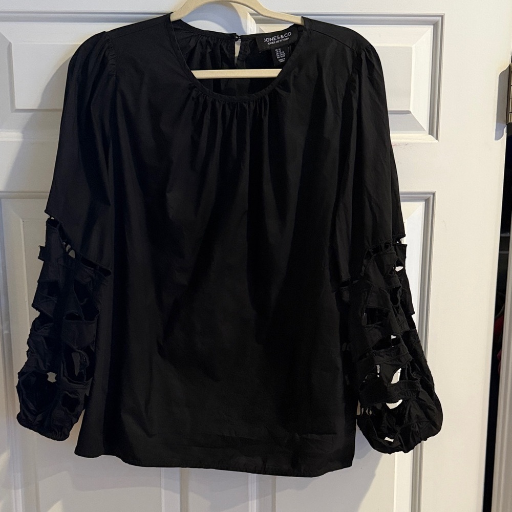 Jones & Co. Chic Black Blouse with Cutout Sleeves
